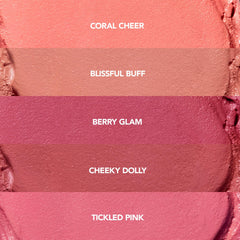 Cheek swatch of BUXOM Tickled Pink highlighting buildable color