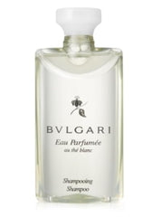 BVLGARI White Tea au the blanc shampoo back view, travel-friendly six-bottle set