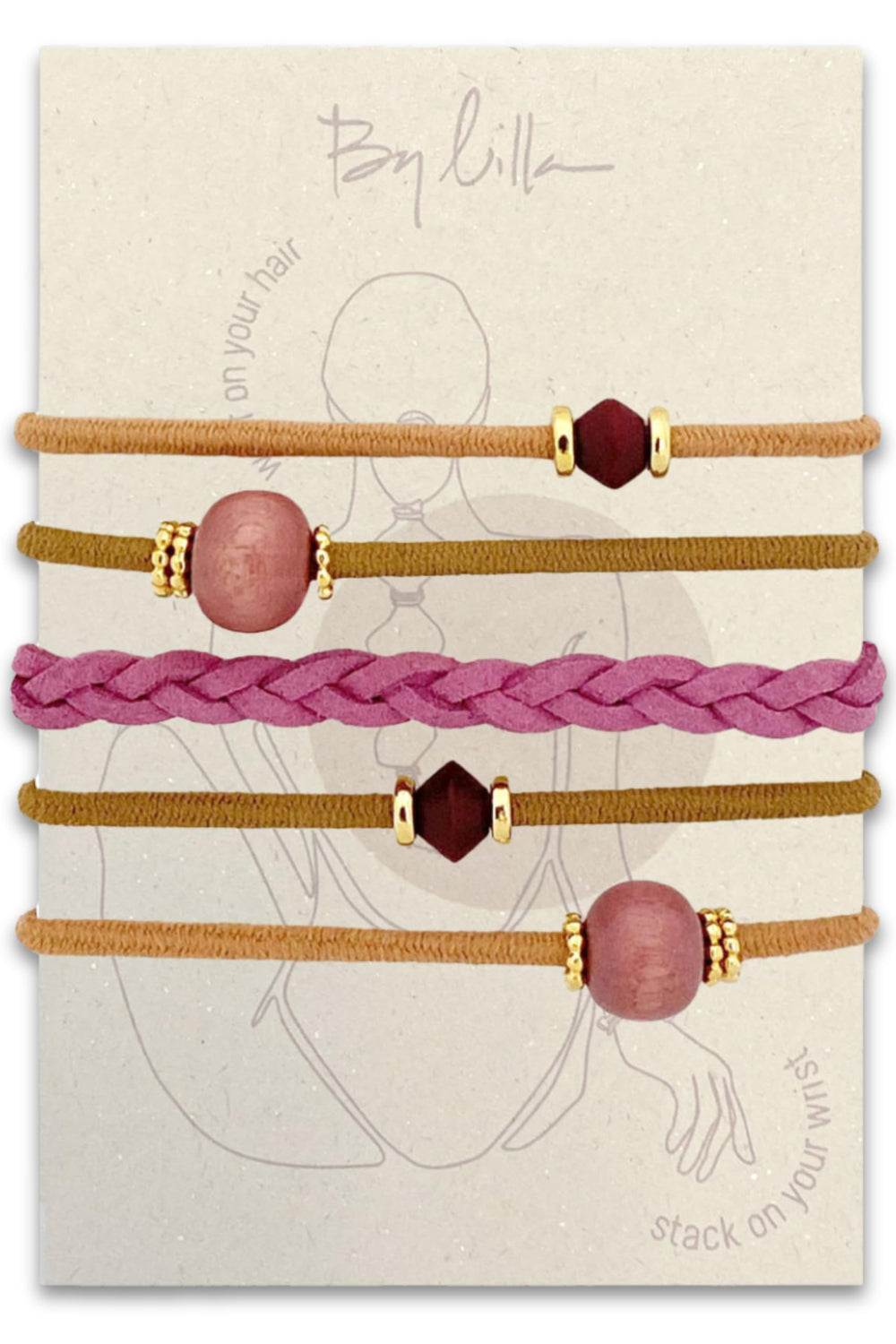 By Lilla bracelet hair ties packaging, gift-ready presentation for birthdays or holidays.