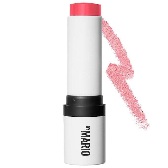 BY MARIO Soft Pop Blush Stick Raspberry swatch on skin for a natural dewy glow
