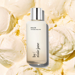 By Rosie Jane Everyday Body Milk Dulce ingredients: aloe vera and turmeric for soothing care.