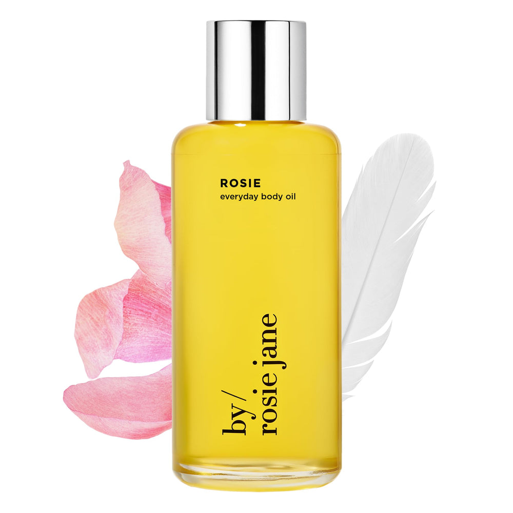 By Rosie Jane Everyday Body Oil with nude musk for hydration and scent.