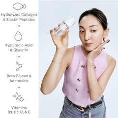 byAVA Jelloskin mist application on cheek demonstrates refreshing hydration and glow.