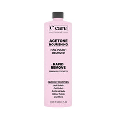 C CARE Nourishing Acetone Nail Polish Remover bottle close-up for quick polish removal.
