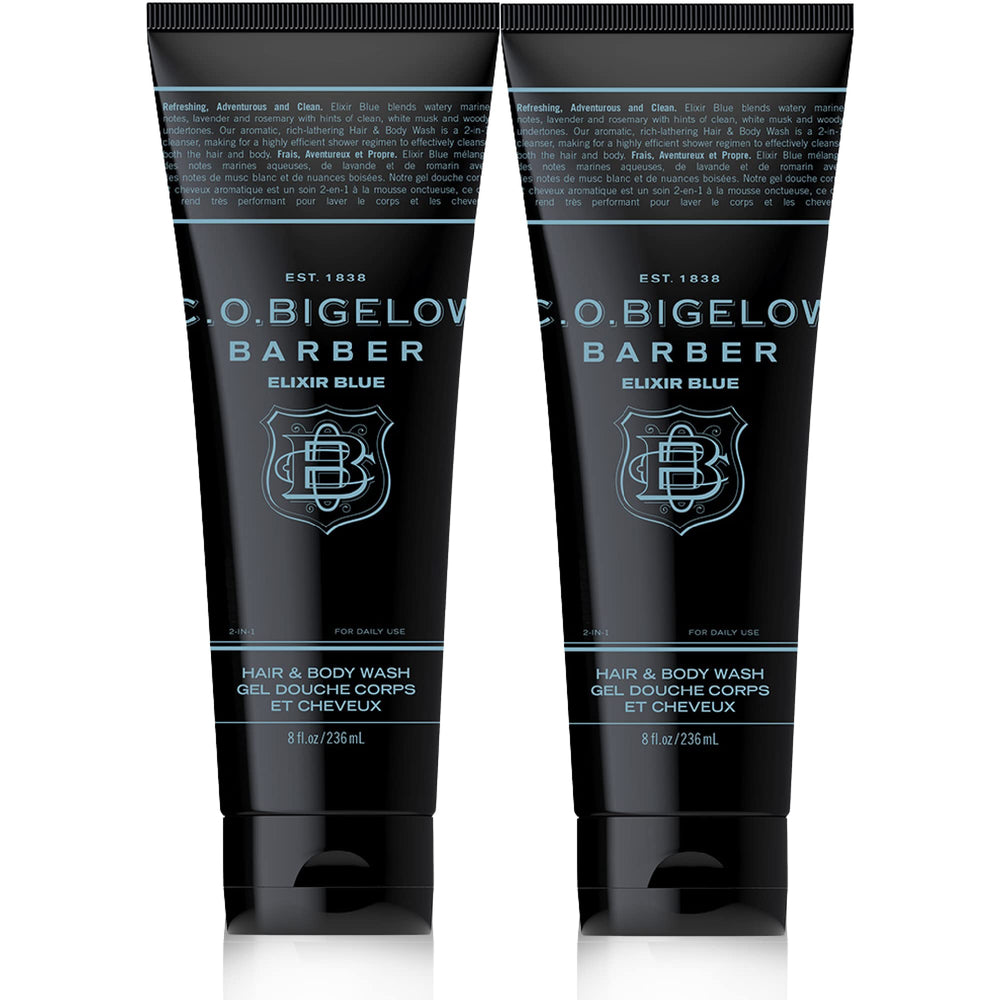 C.O. Bigelow Elixir Blue bottle front for quick, convenient showers