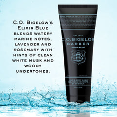 C.O. Bigelow Elixir Blue foam-lather showcases rich cleansing for body and hair