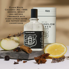 C.O. Bigelow Elixir White bottle side view highlights balanced proportions for versatile wear.