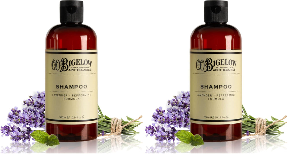 C.O. Bigelow Lavender Peppermint Shampoo bottle front, sulfate-free cleansing for refreshed, shiny hair.