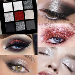 CAKAILA Smokey Black Red Eyeshadow Palette open with nine rich colors for versatile looks