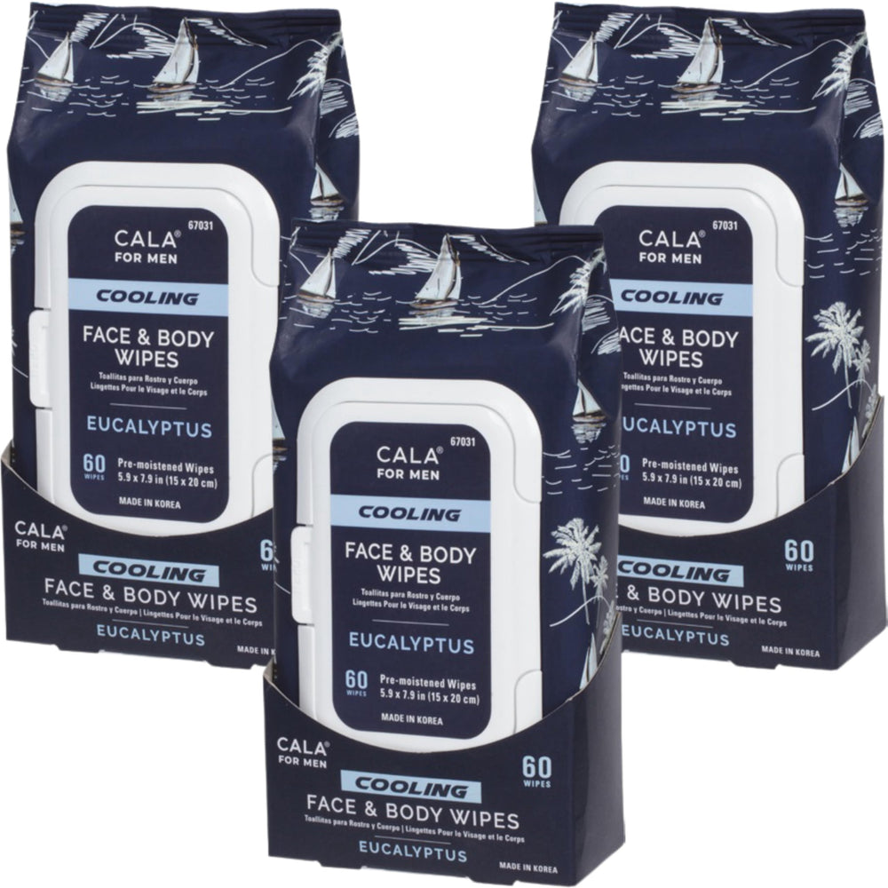 CALA Mens Cooling Wipes with eucalyptus for post-workout refresh and on-the-go hydration