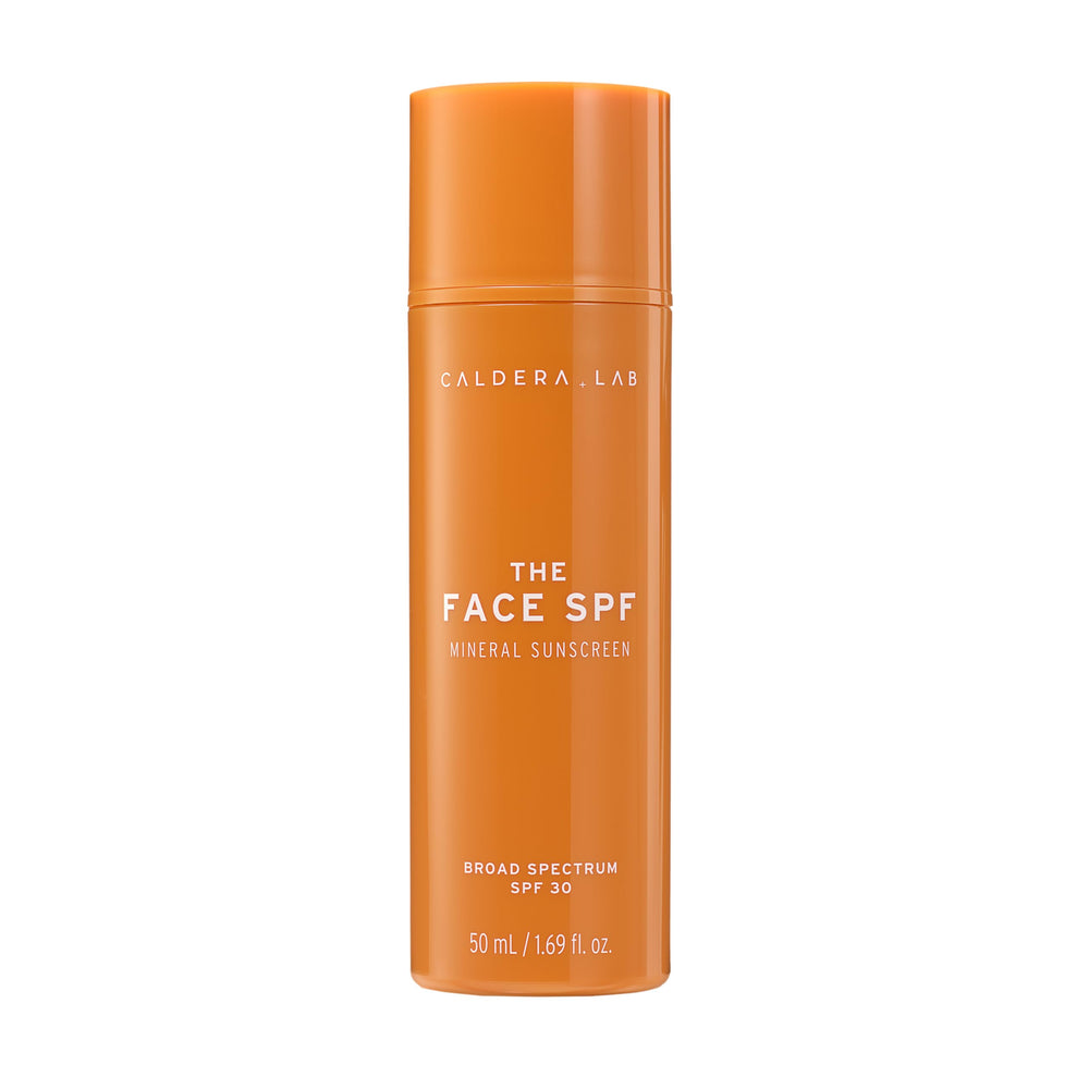 Caldera + Lab The Face SPF bottle front showing no white cast and mineral protection