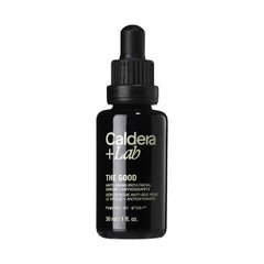 Caldera + Lab The Good serum bottle close-up highlighting lightweight hydration for daily use.