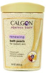 Calgon Ageless Bath Pearls two jars ready for a spa-like soak at home, skin nourished and hydrated.