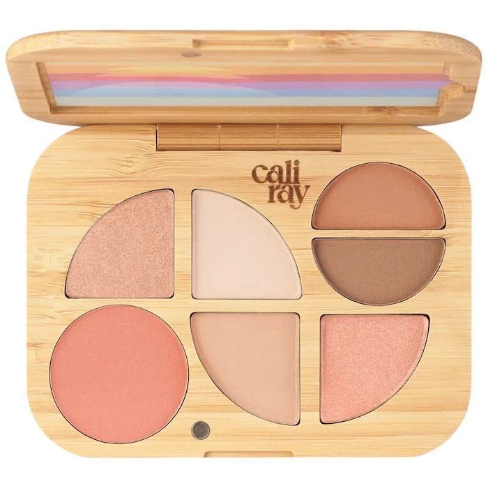 Caliray Endless Sunset palette shows a talc-free formula for eyes, cheeks, and contour.