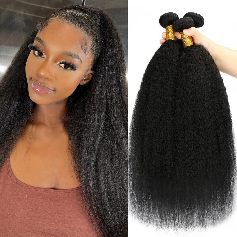 CALNESHIA Kinky Straight bundles closeup highlighting natural texture for versatile styling.