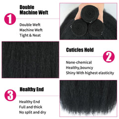 CALNESHIA Kinky Straight bundles double machine weft on display for a full, tangle-free look.