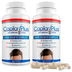 CALVISTOP Capilar Plus bottle closeup promoting hair growth potential.