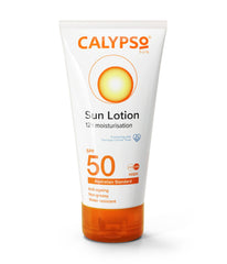 Calypso Linco Care Sun Lotion texture close-up shows light, non-greasy finish.
