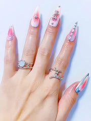 CAMILCY hand-painted pink diamonds design for elegant nails