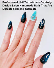 CAMILCY luxury handmade nails feature short almond shape with hand-painted diamonds.