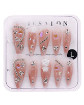CAMILCY pink long pointed handmade nails offer elegant, reusable salon-style wear