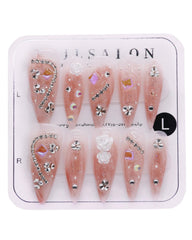 CAMILCY pink long pointed handmade nails offer elegant, reusable salon-style wear