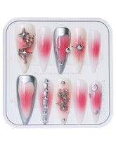 CAMILCY press on nails close-up showing pink diamonds for a luxurious salon-ready finish