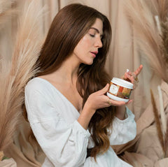 Camille Beckman Glycerine Hand Therapy Cream Tuscan Honey texture swatch shows rich moisture.