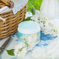 Camille Beckman White Lilac 8-ounce jar ready for daily use