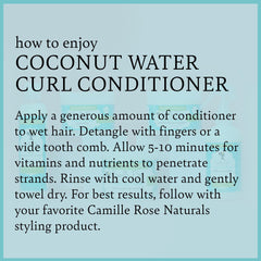 Close-up of daily-use Camille Rose Coconut Water Curl Conditioner bottle.