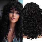 CanLux Curly Wig with Bangs 22in, glueless fit for daily wear.
