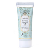 Canmake Mermaid Skin Gel sunscreen tube close-up showing lightweight protection for daily wear.