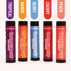 CannaSmack Tropical hemp lip balm jar with lasting moisture and vibrant scent.