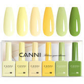 CANNI 6-color pastel gel polish set shown with color variety for at-home manicures