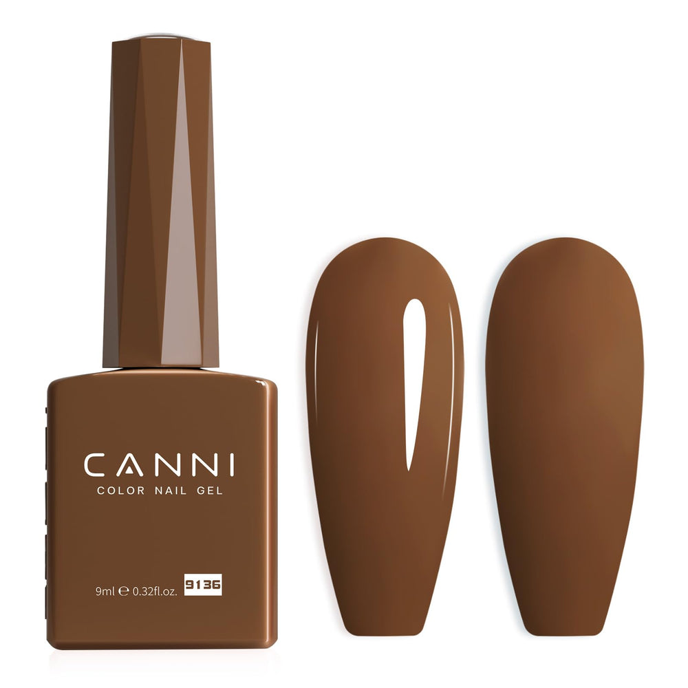 CANNI Brown Fall gel polish bottle with rich chocolate-brown shade for at-home, high-gloss manicures.