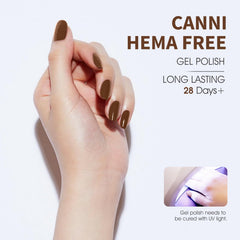 CANNI Brown Fall gel polish brush stroke shows creamy texture and even coverage.