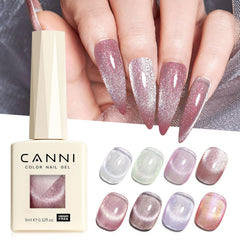 CANNI cat-eye gel nail polish in mint green for shimmering depth.