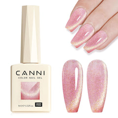 CANNI Cat Eye Nail Polish Pink Rose 9ml with radiant shimmer for DIY manicures.