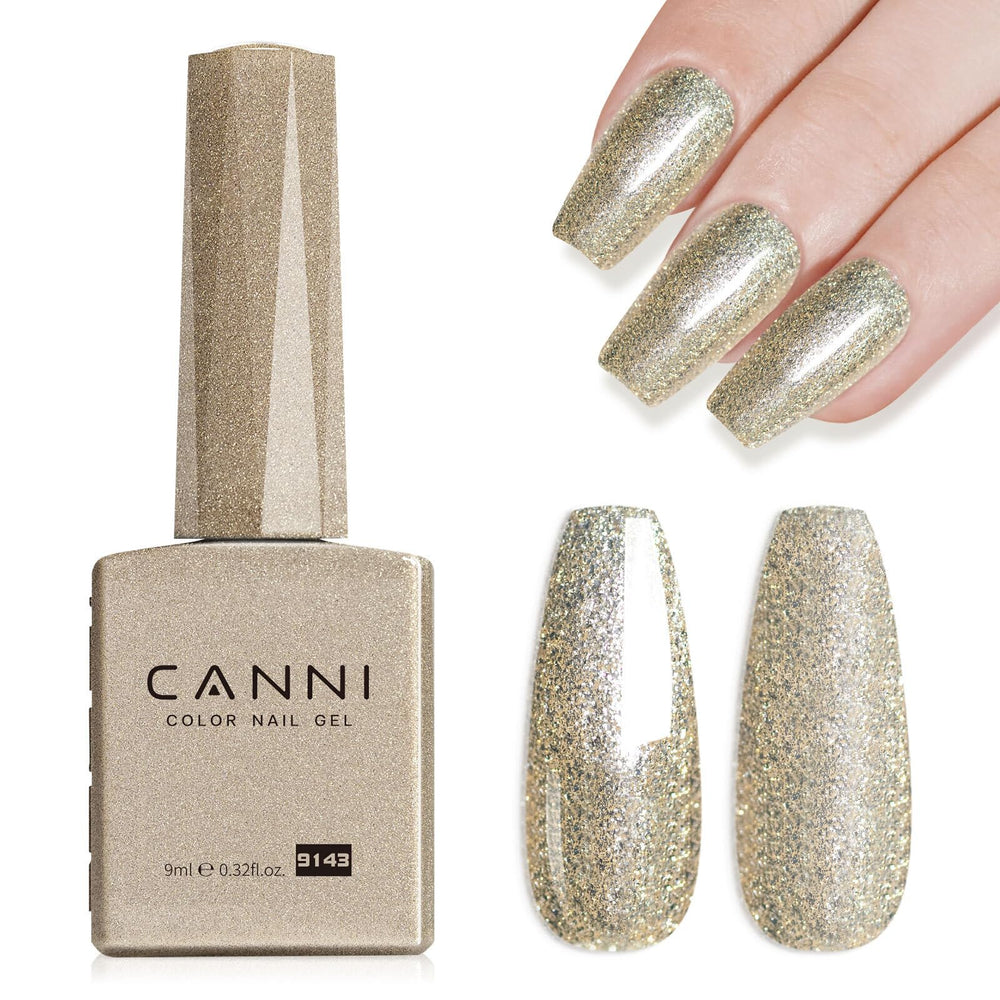 CANNI champagne-gold glitter gel polish bottle for a dazzling manicure