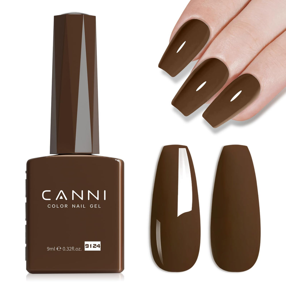 CANNI dark brown gel polish bottle shot showing rich color and long-lasting shine.