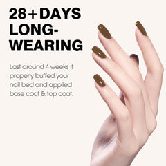 CANNI dark brown gel polish nails with a glossy finish after application.