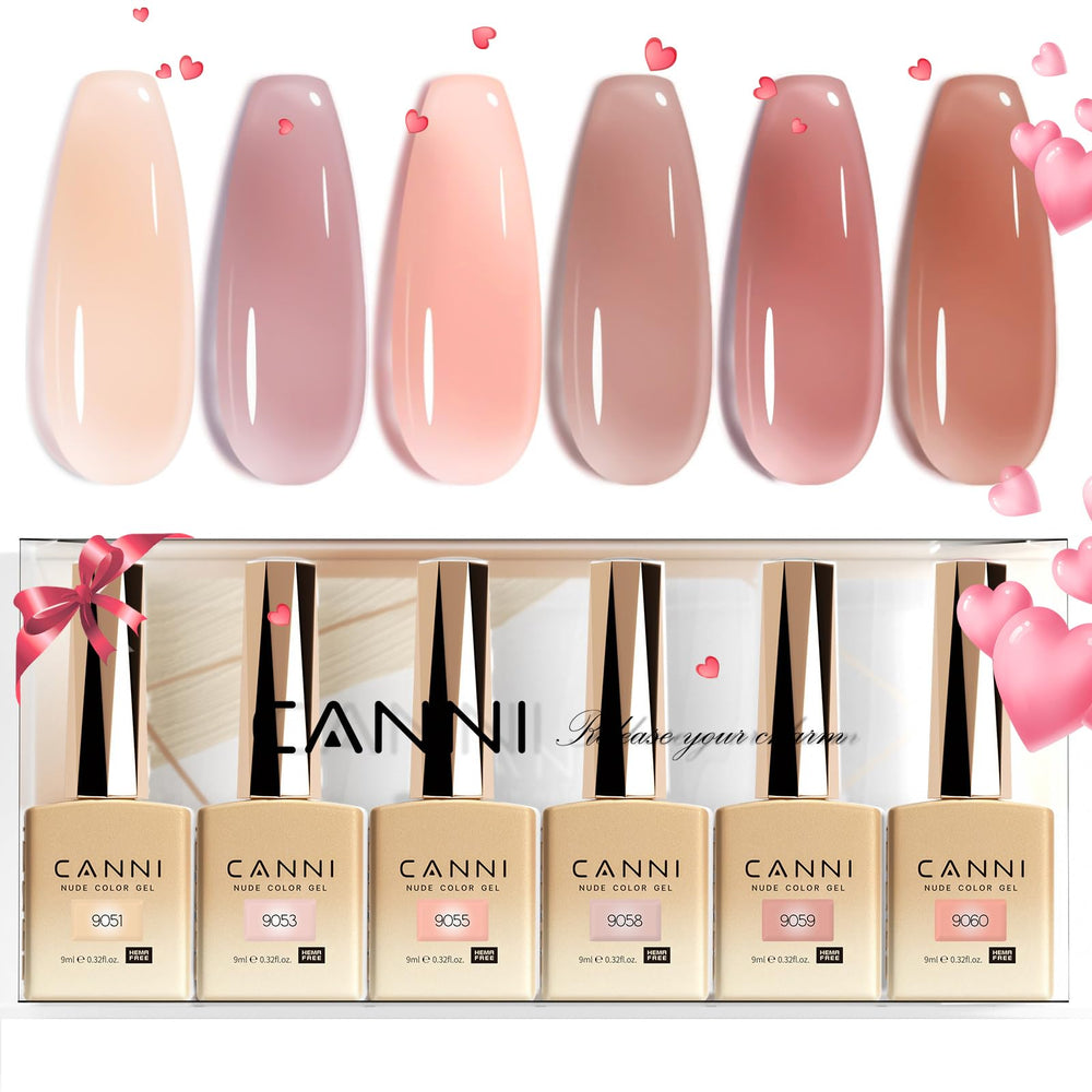 CANNI jelly nude pink bottle close-up reveals translucent hue ideal for at-home gel manicures