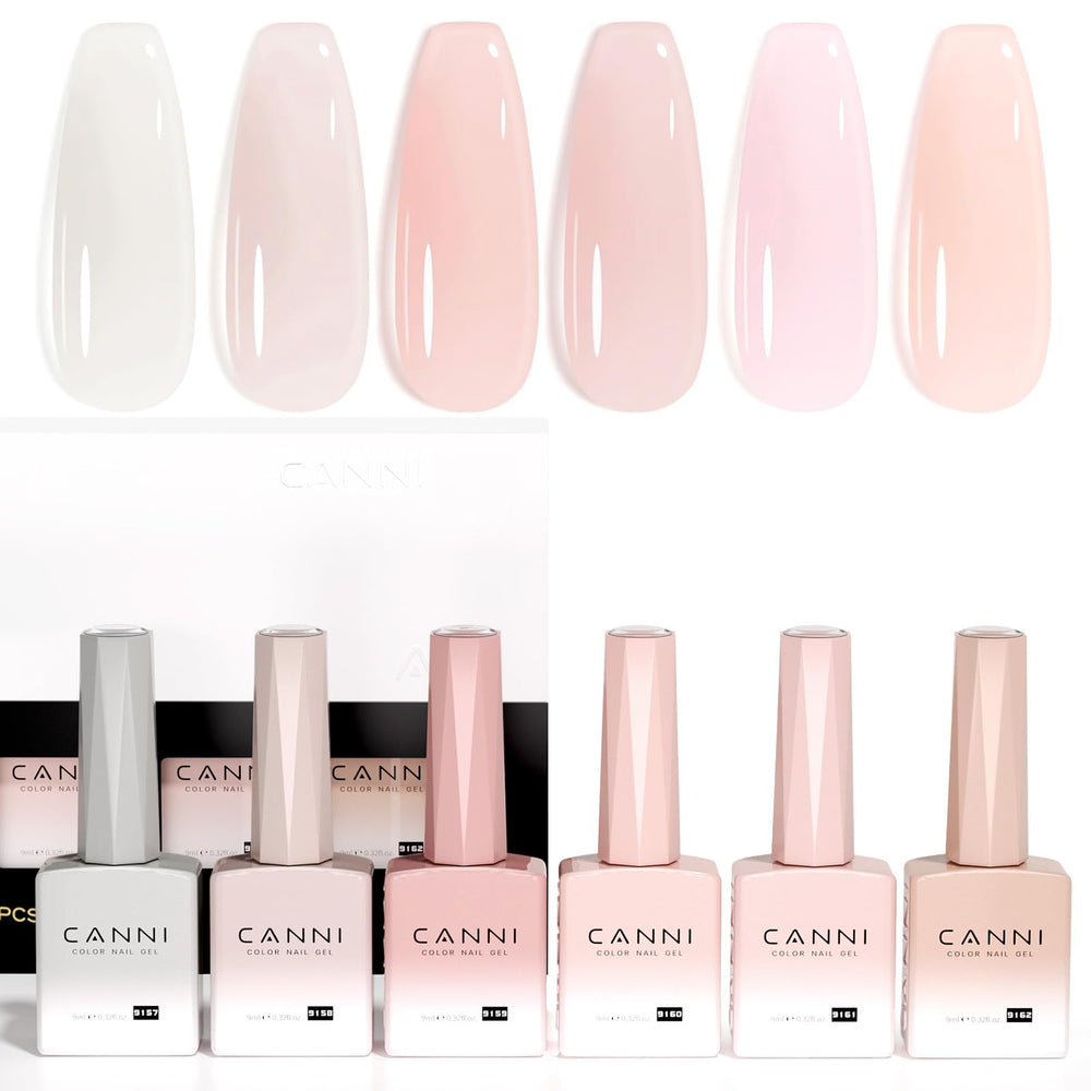 CANNI Jelly Nude Pink gel bottles with color-coded design for shade matching.