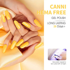 CANNI Neon Yellow gel polish brush ready to apply.