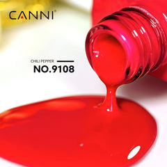 CANNI Red Gel Nail Polish color bottle view highlights true pigment.