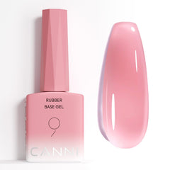 CANNI Rubber Base Gel Peach Pink applied as a base coat for a smooth nude manicure
