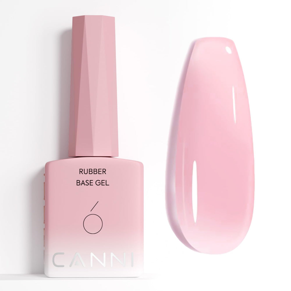 CANNI Rubber Base Gel bottle shows soft pink base coat for stronger nails.