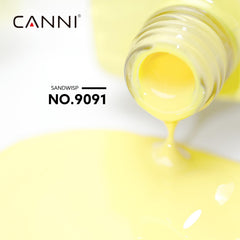 CANNI Yellow gel polish swatch application highlights smooth, even coverage with fewer coats.