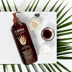 Cantu Aloe Vera Body Lotion lotus blossom scent for a fresh, light fragrance.