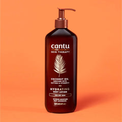 Vitamin E and aloe shown as part of Cantu Coconut Oil Body Lotion